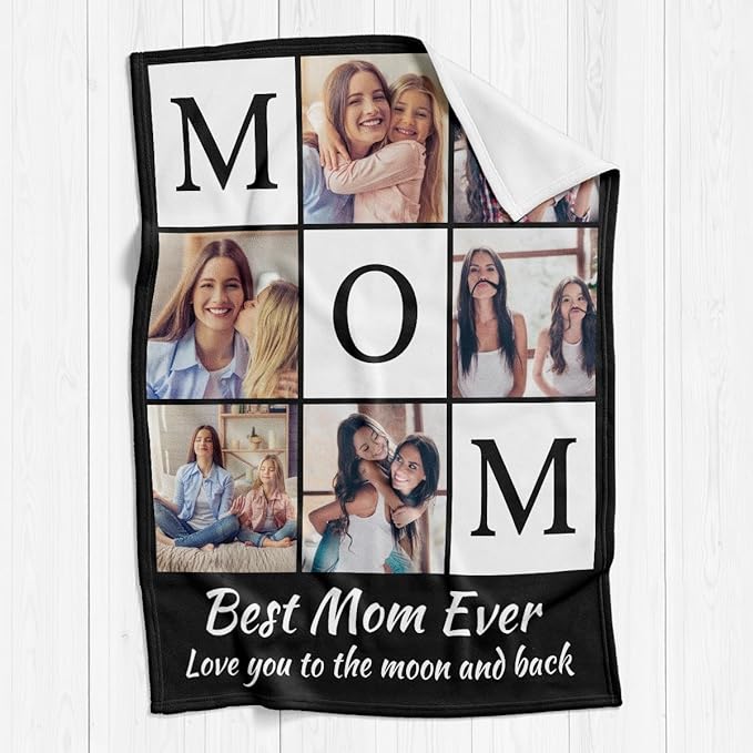 Custom Mom Blanket with 6 Photos Personalized Blanket with Pictures Customized Throw Gifts for Mom Grandma Photo Throw Blanket for Birthday Mother's Day - Bloomnest