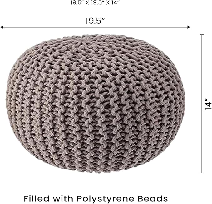REDEARTH Round Pouf Foot Stool Bean Bag Ottoman - Hand Knitted Boho Pouffe - Home Decor Poof - Stuffed Foot Rest for Living Room - Nursery - Bedroom - Patio (19.5"x19.5"x14") - Taupe - Bloomnest