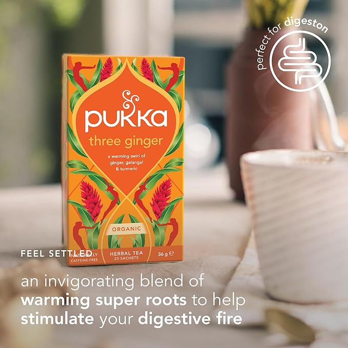 Pukka Three Ginger Organic Herbal Tea, Digestion-Aiding Infusion With Ginger, Turmeric, and Galangal, Tea Gift Set Ideal After Meals, Caffeine Free, 80 Total Bags (20ct - Pack of 4) - Bloomnest