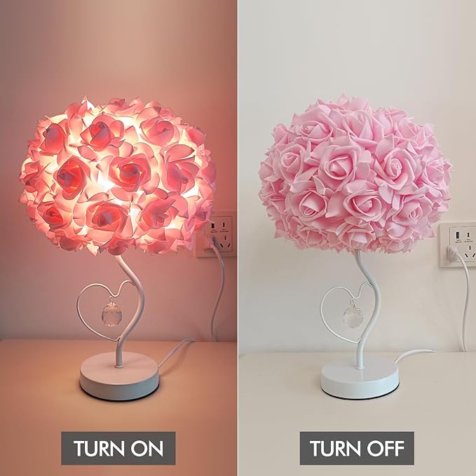 Pink Rose Flower Bedside lamp Princess Table lamp Flower Lamp for Nightstand Desk Light for Bedroom Women Girl Dating Gifts Party Wedding Decor Living Room Restaurant Office - Bloomnest