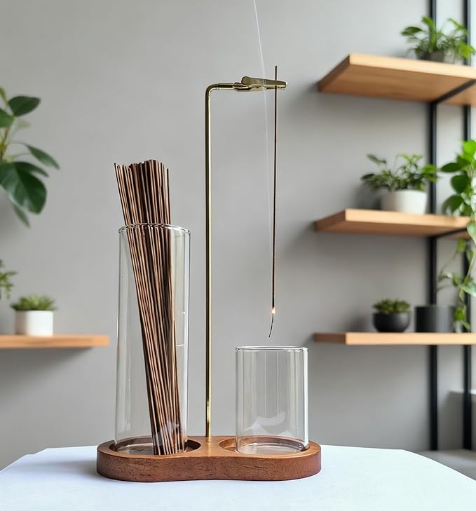 2 in 1 Glass Incense Holder & Burner with Ash Catcher – Decorative Incense Stick Holder for Aromatherapy, Yoga, Meditation - Bloomnest