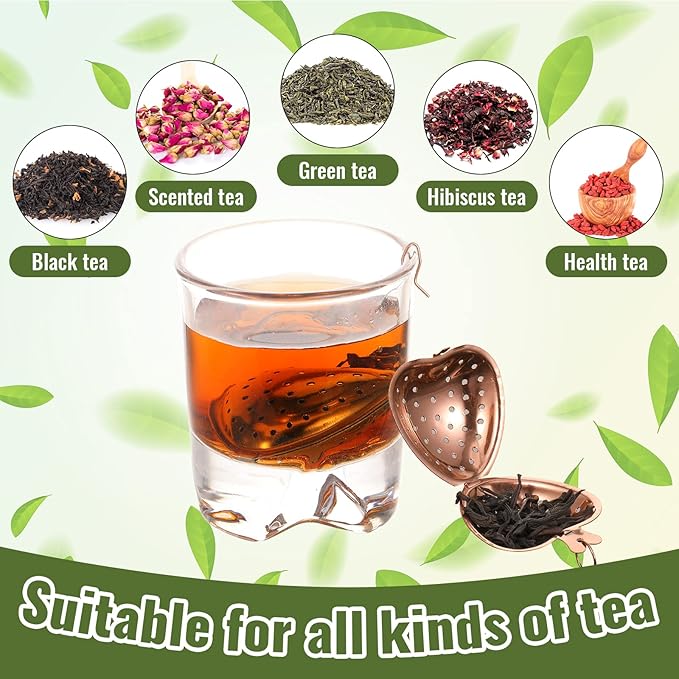 Sumind 50 Pcs Stainless Steel Tea Strainer Ball Infuser Loose Leaf Steeper Interval Diffuser Heart Shape Mesh Filters with Extended Chain Hook for tea party Seasonings Cup Bottle(Rose Gold) - Bloomnest