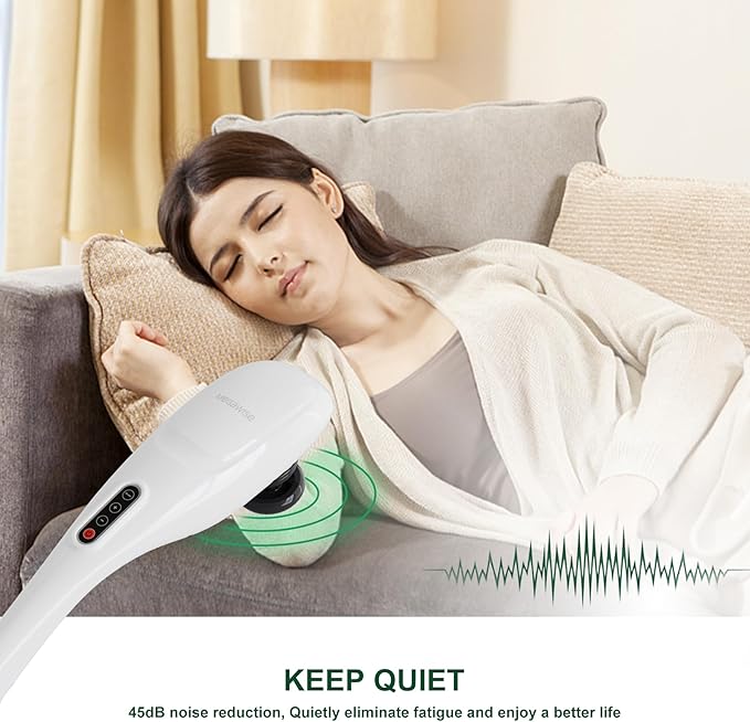MEGAWISE Handheld Back Massager | Deep Tissue Percussion Relief for Back, Neck, Shoulders, Waist Legs, Full Body for Improved Blood Circulation and Fatigue Relief (Pearl White 6Ft Corded) - Bloomnest