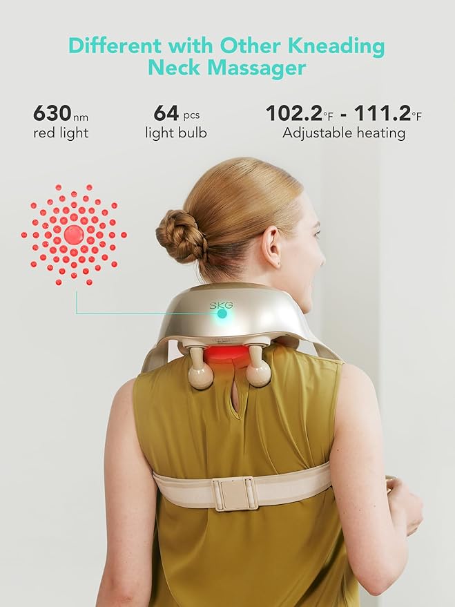 SKG Neck Massager for Pain Relief Deep Tissue Cordless Shiatsu Neck and Shoulder Massger with Heat H7 Ultra