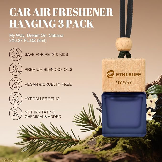 Car Air Freshener Hanging 3 Pack - 1 Way, Dream On, Cabana Hotel Collection Diffuser Oil Inspired The One Hotel, Car Fresheners for Women & Men, 45+ days Long Lasting, 0.27 FL OZ/8ML - Bloomnest