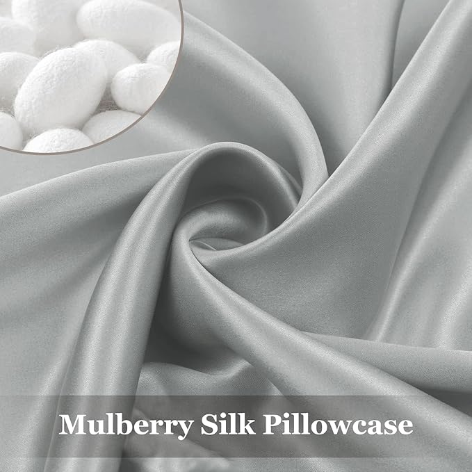 Adubor Silk Pillowcase for Hair and Skin with Hidden Zipper, Both Sides 23 Momme Silk Pillow Case, Standard Size 20×26 inches, Dark Grey, 2PCS - Bloomnest