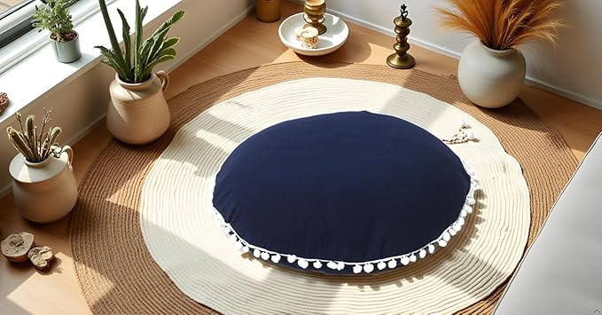 CRAFT KALA Meditation Floor Pillow Cover, Round Large Pillows Cover Seating for Adults, Bohemian Mandala Circle Cushions Cover for Outdoor Fireplace Yoga Living Room (Blue, 32" Round) - Bloomnest