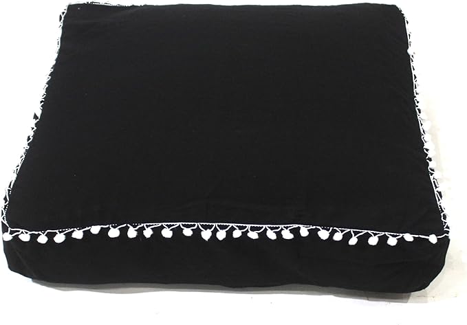 CRAFT KALA Meditation Floor Pillow Cover, Round Large Pillows Cover Seating for Adults, Bohemian Mandala Circle Cushions Cover for Outdoor Fireplace Yoga Living Room (Black, 18" Square) - Bloomnest