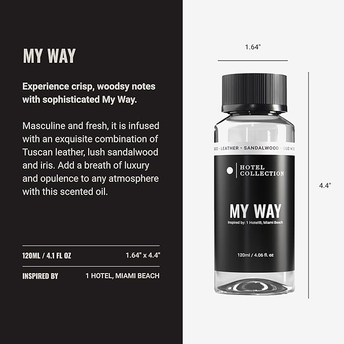 Hotel Collection Diffuser Oil - My Way - Aromatherapy Essential Fragrance Oil - Sandalwood, Warm Virginia Cedar & Beautiful Iris - 120ML 4.1 Fl oz - Bloomnest