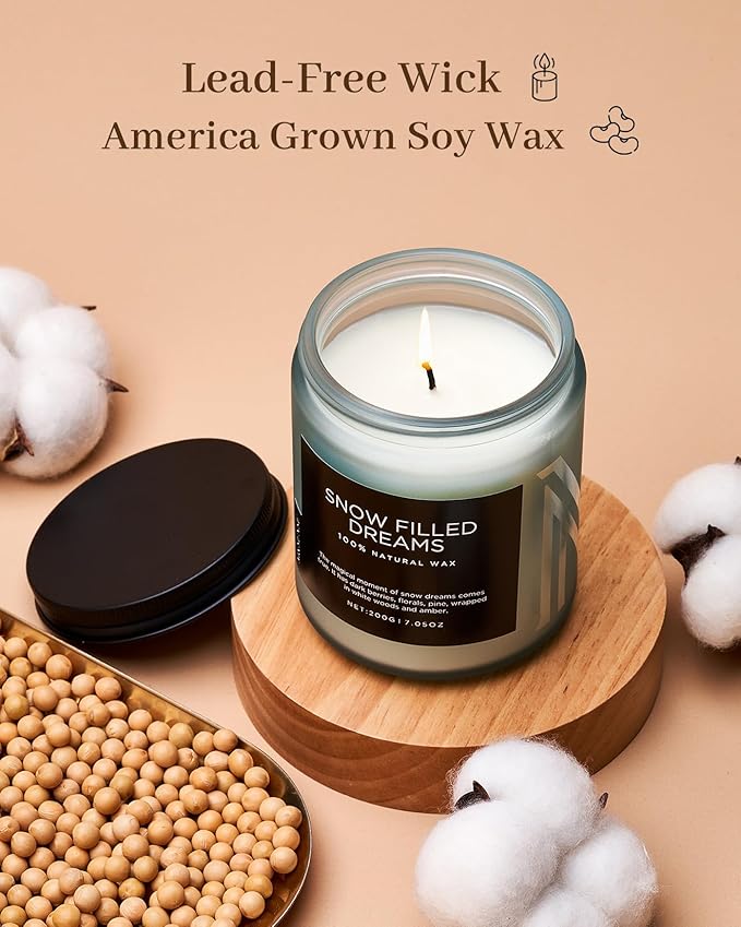 M&SENSE Snow Filled Dream - Jasmine & Pine Scented Natural Soy Wax Cotton Wick Candle for Home Decor, 7.05oz 50 Hours Long Lasting Winter Scent Holiday Gifts for Women Men - Bloomnest