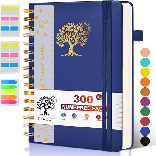 Spiral Notebook Journal for Women Men, 300 Numbered Lined Pages, College Ruled, A5 Hardcover Spiral Bound Notebook for School, Work, Note Taking Writing, Leather Spiral Journal Medium 5.9"x8.5" - Bloomnest