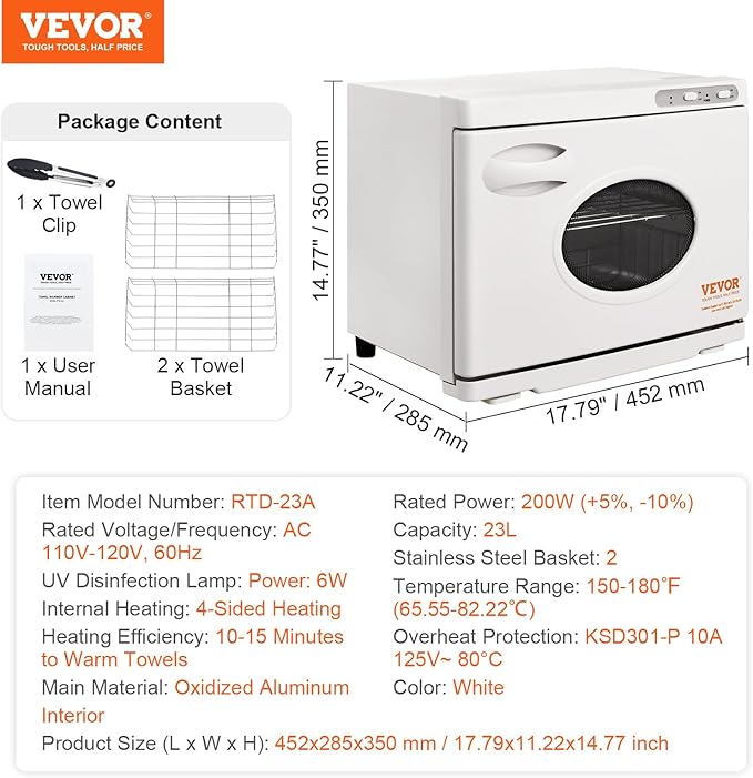 VEVOR 23L Large Capacity Hot Warmers with See Through Window, Two Stainless Steel Racks, Holds up 50-60 Towels, 2-in-1 Quick and All-Round Heating for Facials, SPA, Massage, Salon, White - Bloomnest