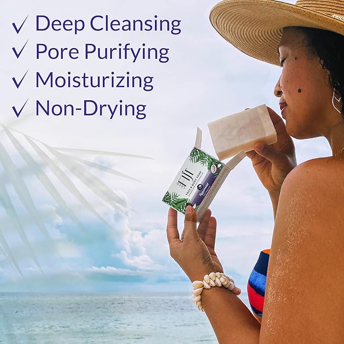 Coco Fiji Soap Bar for Face and Body Infused With Organic Coconut Oil, Peppermint, Essential Oil, Natural Soap for Moisturizing & Pore Purifying Skin, 7 oz,Pack of 2