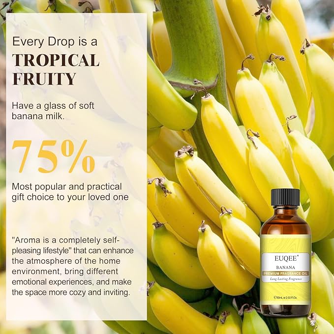 EUQEE 2.02 Fl oz Banana Fragrance Oil, Premium Fragrance Essential Oil with Glass Dropper for Diffuser, Soap Candle Making - 60ml - Bloomnest