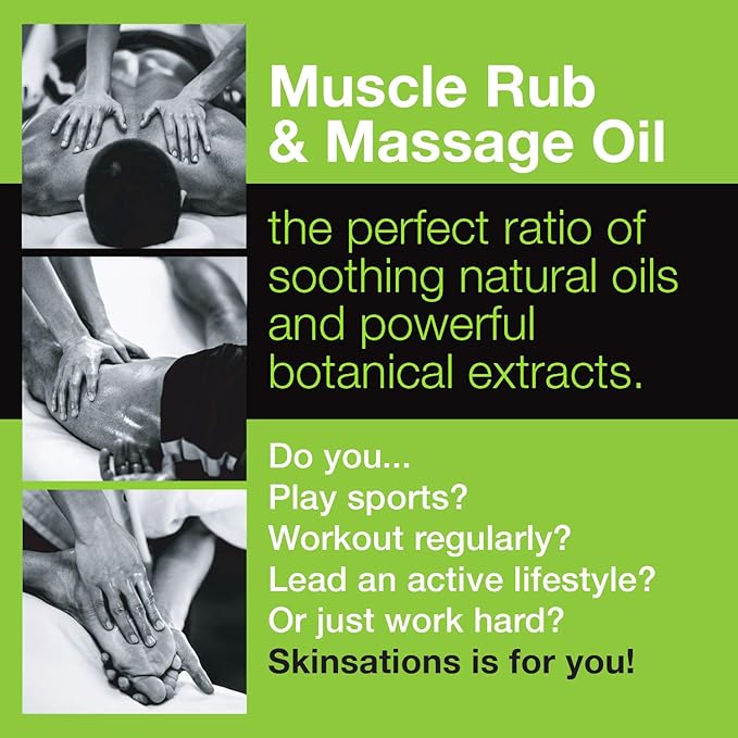 Skinsations – Hemp Massage Oil & Sore Muscle Rub | 100% Organic, 10 Essential Oils for Natural Relief, Arnica, Turmeric, Peppermint, Lavender in a Sweet Almond Oil and Hemp Seed Oil Base - Bloomnest