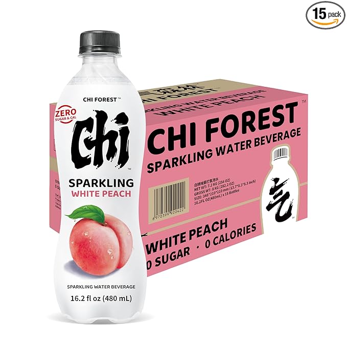 CHI FOREST Flavored Sparkling Water Beverage, White Peach, Zero Sugar, 16.2 fl oz Bottles (pack of 15) - Bloomnest