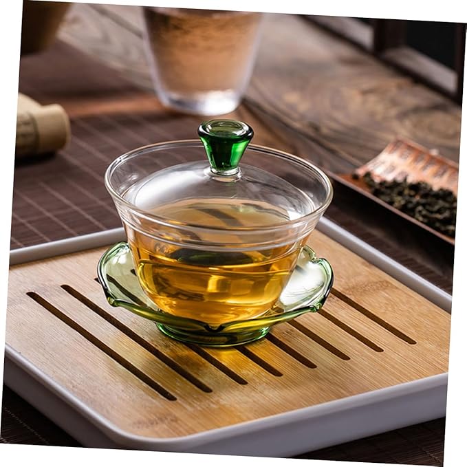 TOYANDONA Elegant Glass Tureen Teacup with Lid Thickened Transparent Chinese Tea Bowl for Gongfu Tea Brewing Height at Home Office - Bloomnest