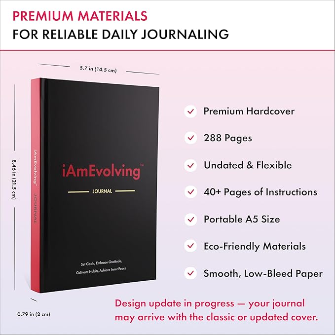 iAmEvolving Journal – Guided Gratitude & Goal Planner with Habit Tracker, Mindfulness Prompts & Daily Reflection | Undated 6-Month Self-Care & Wellness Notebook for Personal Growth (Black Cover) - Bloomnest