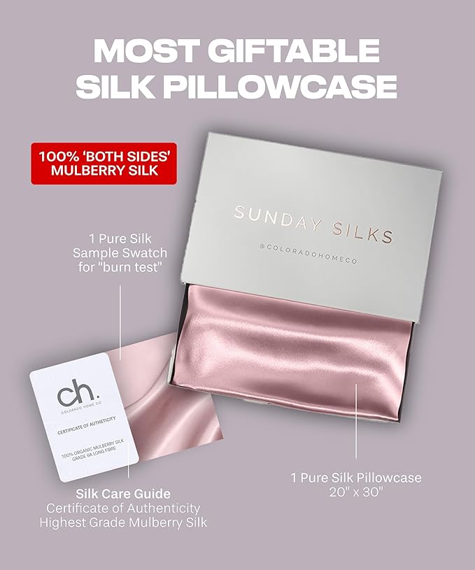 Colorado Home Co, 100% Mulberry Silk Pillowcase, King Size, Light Pink, 22 Momme, Zipper Closure, OEKO-TEX Certified - Bloomnest