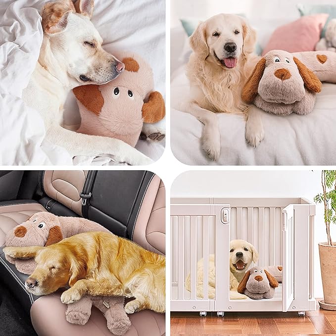 Puppy Heartbeat Toy, Dog Heartbeat Toy for Separation Anxiety Relief, Puppy Toy with Heartbeat Stuffed Animal Anxiety Calming Behavioral Aid Plush Toy for Dogs Cats Pets (Brown +) - Bloomnest