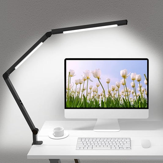 LED Desk Lamp with Clamp, Architect Desk Lamp with Dual Light and Adjustable Swing Arm, Clip-on Eye-Care 4 CCT Modes & 5 Brightness Levels Table Light Modern Computer Lighting for Home Office - Bloomnest
