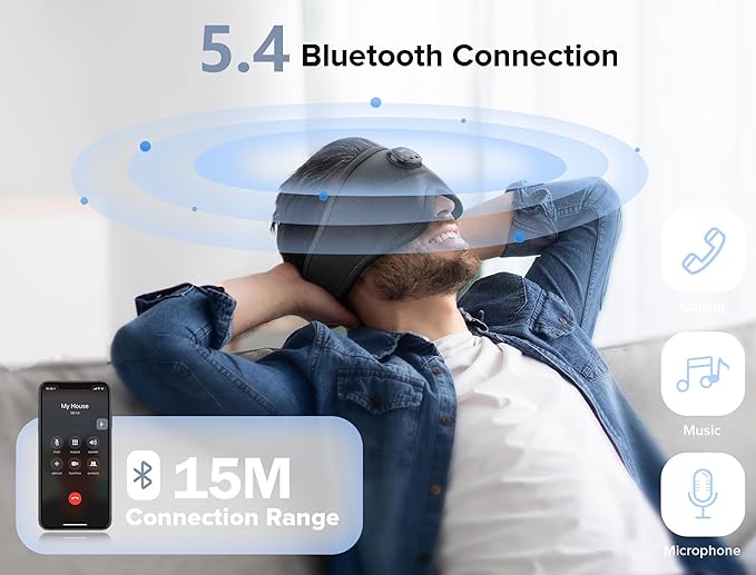 Sleep Mask with Bluetooth Headphones Wireless, TOPOINT 3D Eye Mask for Sleeping Headphones Women Men with Noise Canceling Earbuds, Thin Speaker, Blackout, 15 Hours for Travel, Meditation, CPAP Users - Bloomnest