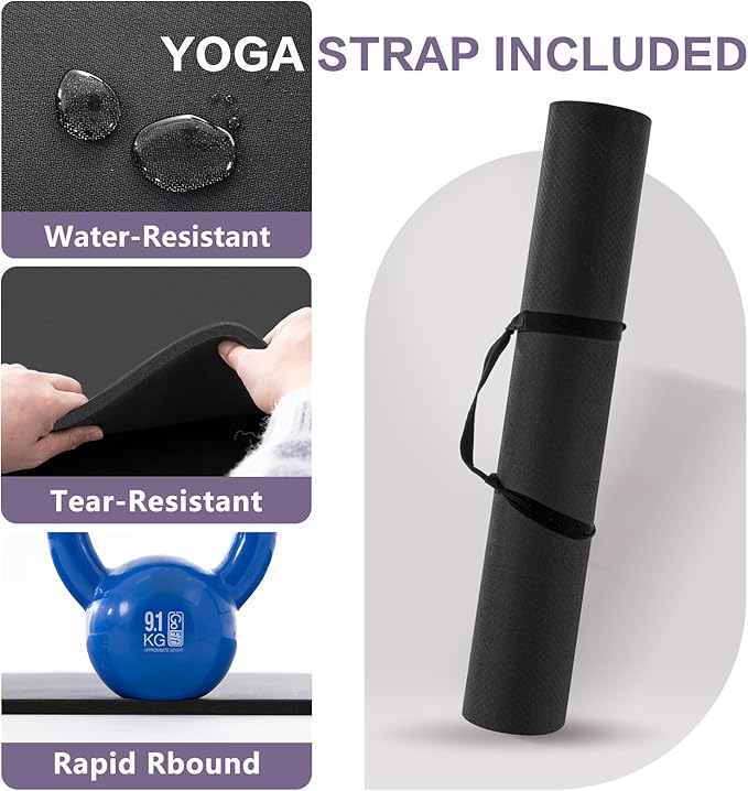 UMINEUX Extra Thick Yoga Mat, 2/5 Inch (10MM), Natural Rubber and TPE Non Slip Yoga Mats with Strap for Women Men, Eco Friendly Exercise Mat for Yoga, Pilates and Home Workout - Bloomnest