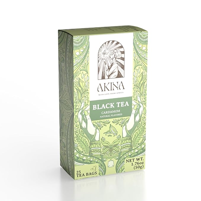 Akina Single-Origin Cardamom Black Tea Bags | 100% Naturally Flavored Tea, Kenyan Origin, Gourmet, beverage, Support Digestive Health and Heart Health (25 String & Tag Bags, 50g) - Bloomnest