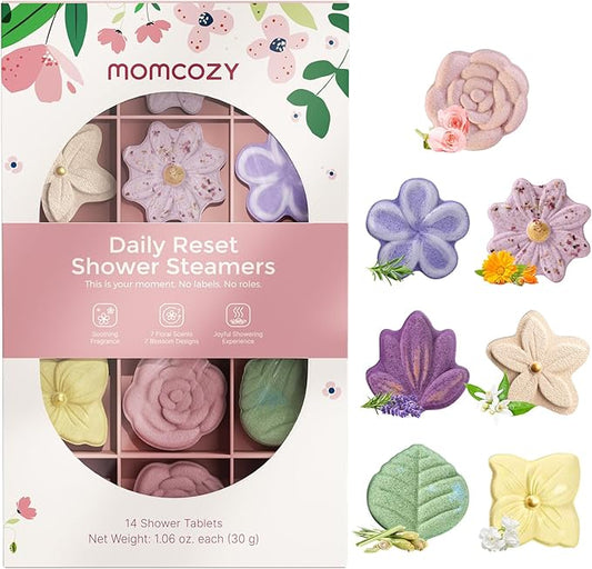 Momcozy Shower Steamers 14 Pack-7 Unique Shapes & Floral Scents, Long Lasting Fragrance, Gentle Formula, Perfect Travel & Gift Idea for Home Spa Relaxation - Bloomnest