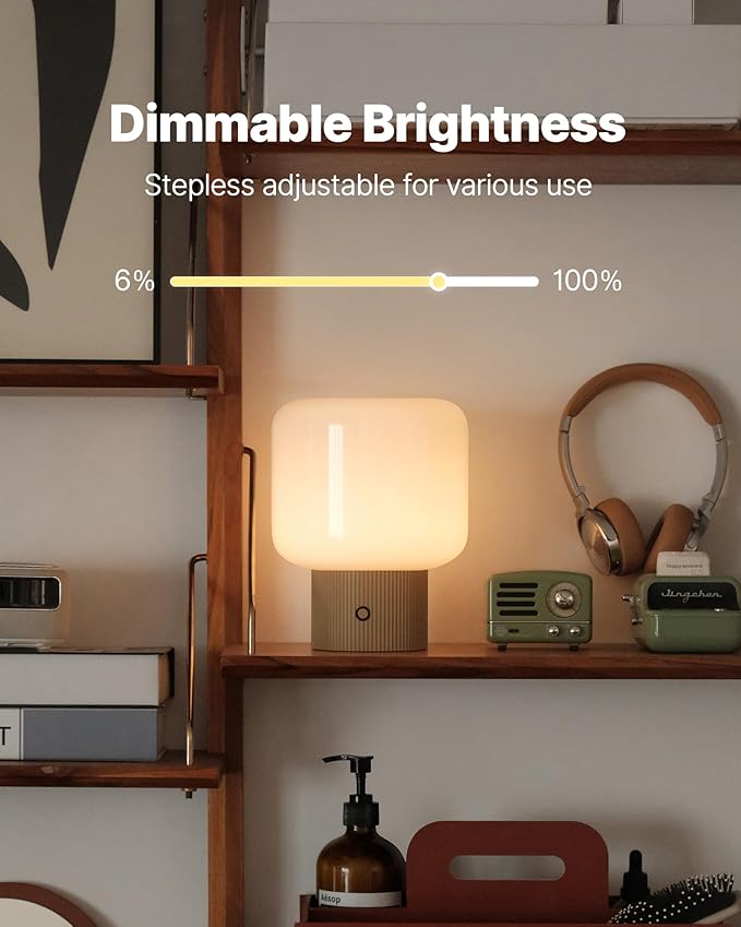 Halo Mushroom Lamp, 5W Cute Cordless Rechargeable Table Lamp with Glass Shade, 3 Color Temps LED Dimmable Ambient Lighting, Small Retro Touch Bedside Light for Bedroom Decor, Mustard Yellow - Bloomnest