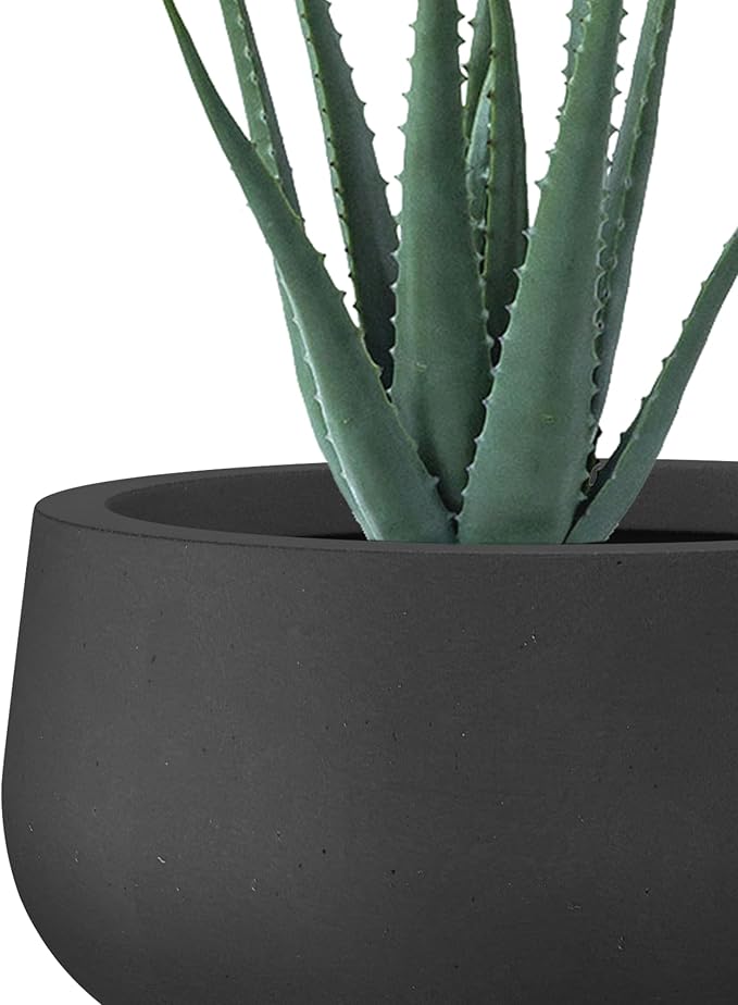Kante 19.6",15.7",11.8" Dia Round Concrete Planters Set of 3, Outdoor Indoor Garden Plant Pots with Drainage Hole and Rubber Plug, Modern Curvaceous Design, Black - Bloomnest
