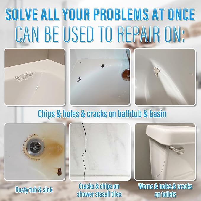 Tub Repair Kit White, Tub Chip and Bathtub Repair Kit for Enamel, Fiberglass, Acrylic, Porcelain, Patch and Repairs Chips, Crack, Scratches, Rust, Holes on Tubs, Toilet, Sink, Shower, Tray in Bathroom - Bloomnest