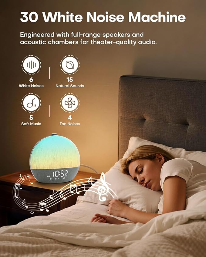 Sunrise Alarm Clock, White Noise Sound Machine, Sunlight Alarm Clocks for Bedrooms, 9 Natural Wake Up RGB Night Light, 30 Soothing Sounds for Heavy Sleepers, Baby, Kids, Adults - Bloomnest