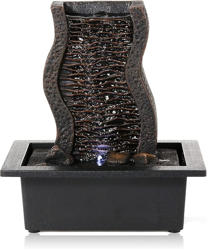 Dyna-Living Water Fountains Indoor Tabletop Water Fountain with LED Lights Feng Shui Waterfall Fountain for Modern Home Decor Office Living Room Decoration