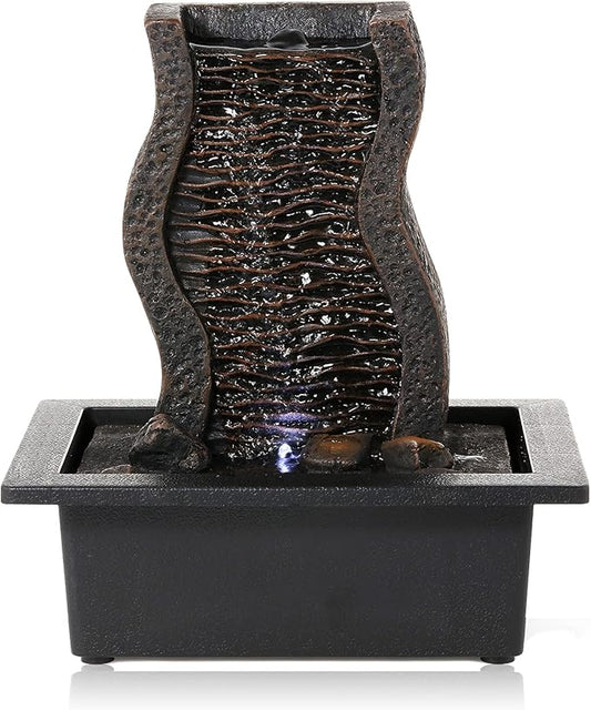 Dyna-Living Water Fountains Indoor Tabletop Water Fountain with LED Lights Feng Shui Waterfall Fountain for Modern Home Decor Office Living Room Decoration