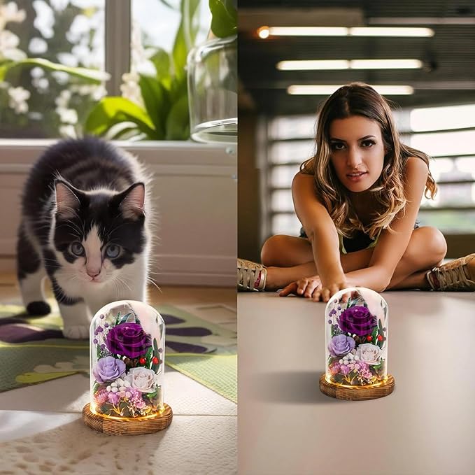 Forever Flowers with Symbolic Ladybugs: Preserved Flowers Gift for Women-Romantic Table Centerpiece-Valentines, Anniversary, Mothers Gifts for Her-Flowers for Delivery Prime (Purple) - Bloomnest
