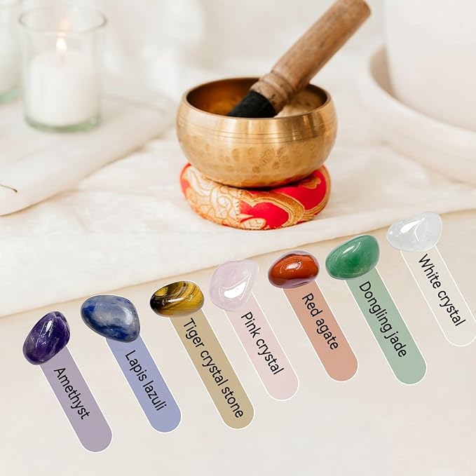 Tibetan Singing Bowl Set, Meditation Sound Bowl with Wooden Striker, Crystal Stones, Cushion, Bell for Yoga, Meditation & Relaxation, Stress Relief, Self-Regulation Yuqutum