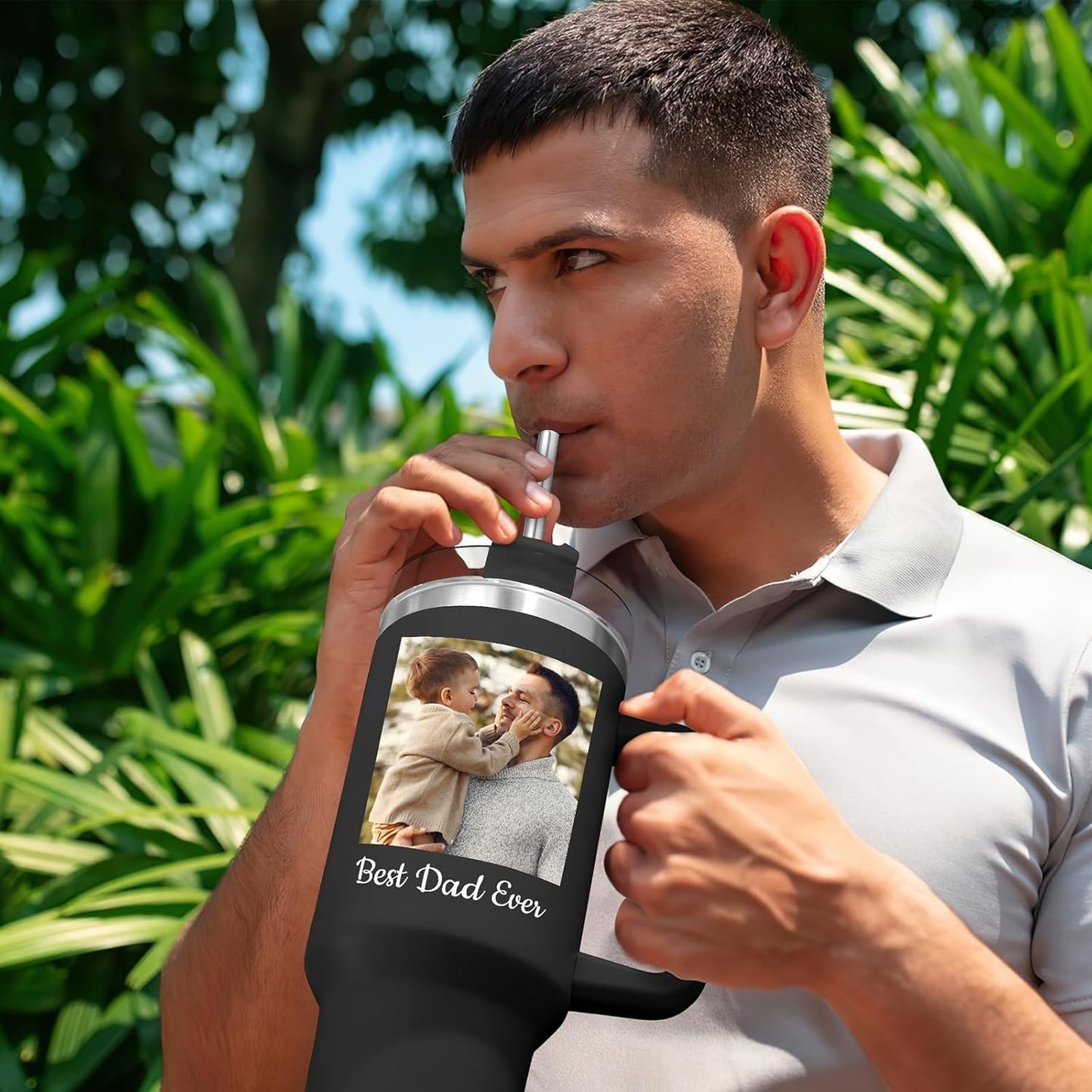 Custom Dad Tumbler with Kids Names, Personalized 40 Oz Tumbler with Handle and Straw, Personalized Birthday Gifts for Dad Husband