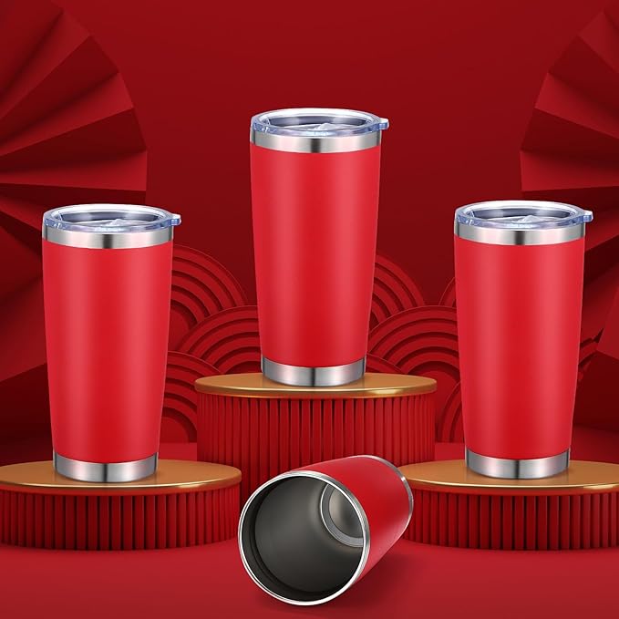 Sieral 36 Packs Stainless Steel Tumbler Bulk with Lid Vacuum Double Wall Insulated Travel Coffee Mug Powder Coated Tumbler Cup for Graduation Wedding Christmas Birthday Party(Red, 20 oz) - Bloomnest