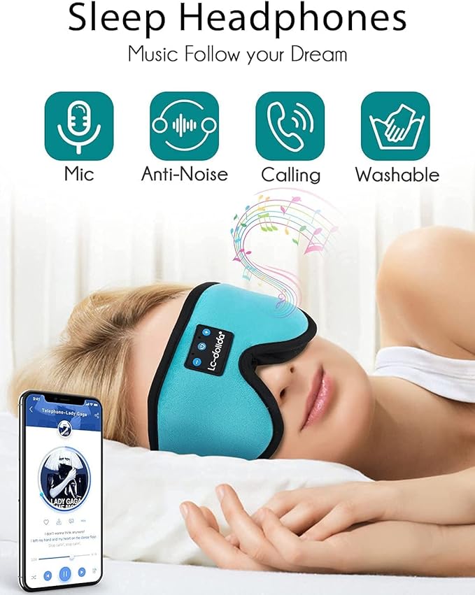 LC-dolida Sleep Headphones, Sleep Mask Bluetooth Wireless Music Eye Mask, Sleeping Headphones for Side Sleepers Sleep Mask with Bluetooth Headphones Ultra-Thin Stereo Speakers Perfect for Sleeping - Bloomnest