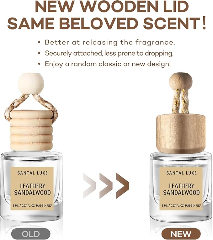 C Classy Car Air Freshener Hanging 2 Pack, Leathery Sandalwood Essential Oil Diffuser for Cars, Cute Car Accessories, Long-Lasting Fragrance, C ar Air Fresheners for Women & Men Gift, Made in USA - Bloomnest