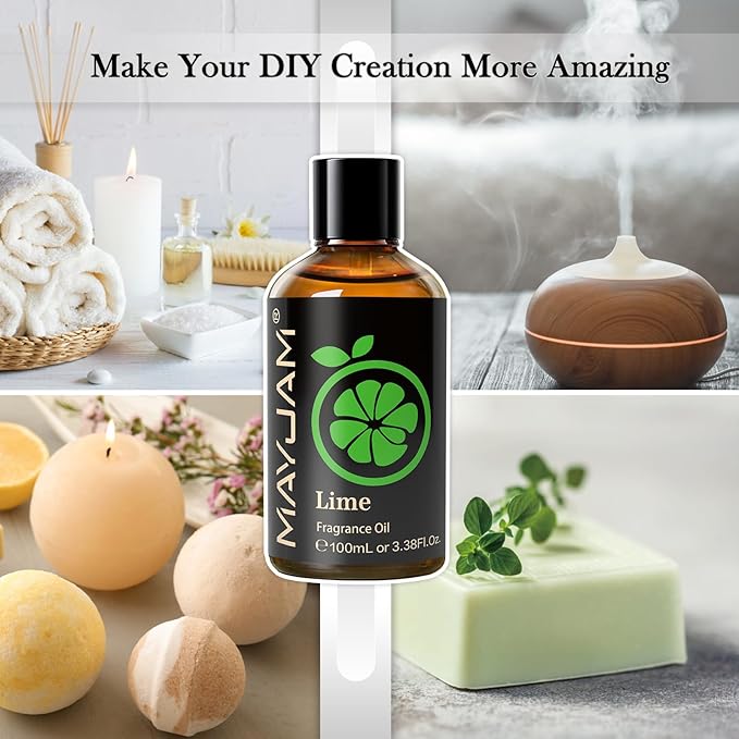 MAYJAM 100ML/3.38FL.OZ Lime Fragrance Oils with Glass Dropper, Essential Oils for Diffusers, Long Lasting Scented Oils for Soap Candle Making MAYJAM