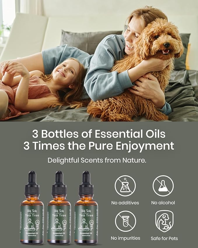 VTS Tea Tree Oil with Dropper, Natural Essential Oils for Diffuser, Humidifier, Aromatherapy, Toenail, Nail Care, Hair, Scalp, Skin Use, 1 Fl Oz (Pack of 3) - Bloomnest