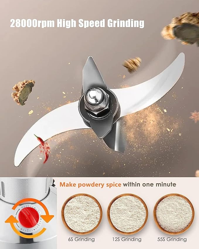 CGOLDENWALL Safety Upgraded Electric Grain Grinder Mill High-speed Dry Spice Herb Mill Grinding Machine with 1500W Commercial Motor Overload Protection CE 110V (300g Hand-held Type) - Bloomnest