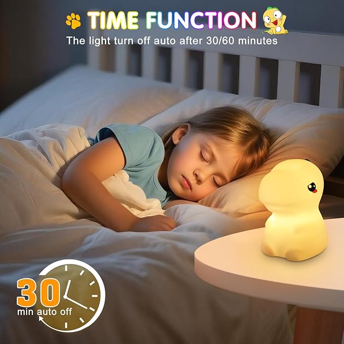 Night Light for Kids, 7 Color Changing BPA-Free Silicone Lamp with Touch Control, Eye Protection, Rechargeable Battery, Soft & Safe Nursery Lamp for Boys & Girls (Dinosaur) - Bloomnest