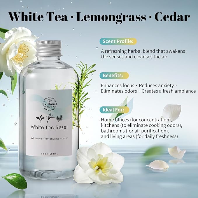 White Tea Diffuser Oil Refill(8.5 Fl Oz),Luxury Hotel Collection Diffuser Oil Inspired by Westin,100% Natural for Home&Office| Essential Oil for Ultrasonic Machine, Room Spray, Air Freshener, HVAC - Bloomnest