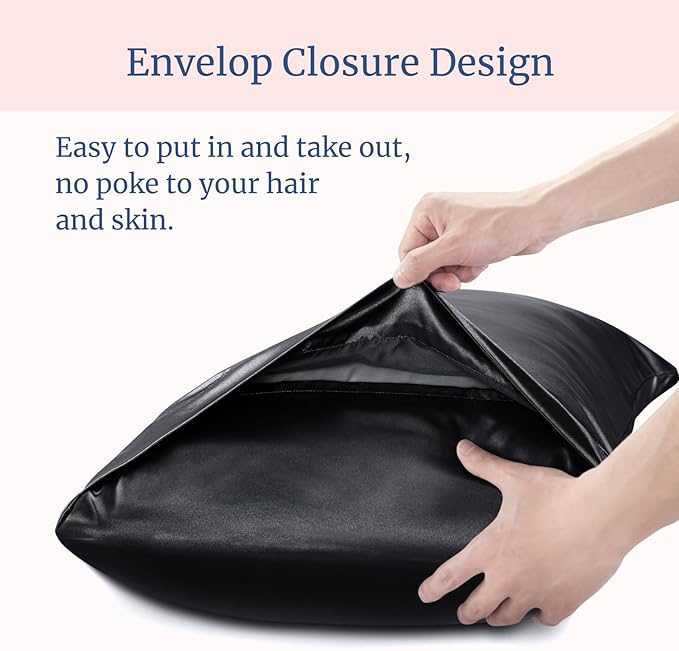 BEDELITE Satin Pillowcase for Hair and Skin, Super Soft and Cooling Similar to Silk Pillow Cases 2 Pack with Envelope Closure, Gift for Women Men(20"x40" King Size, Black) - Bloomnest