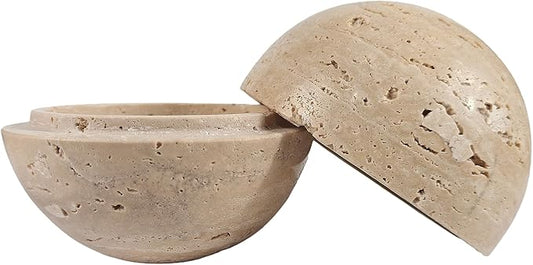Natural Stone Sphere Incense Holder: 4" D Hand-Carved Aromatherapy Burner for Yoga, Meditation & Relaxation, Elegant Multi-Hole Design, Beige Travertine - Bloomnest