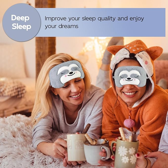 Cute Sleep Masks Cartoon Animal Eye Mask Plush Sleeping Mask & Travel Blindfold - Funny Novelty Eye Shade for Kids, Girls & Adults (Grey Sloth) - Bloomnest
