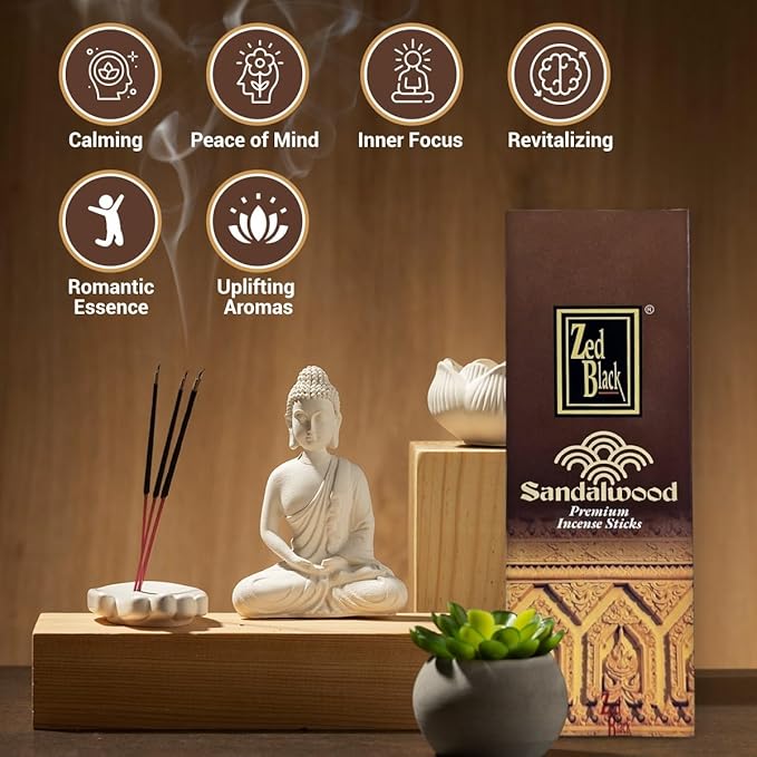 Zed Black Sandalwood Incense – 20 Hand Rolled Sticks | Premium Aromatherapy Incense for Relaxation, Meditation, Prayer & Spiritual Rituals.